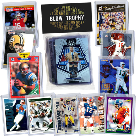 Hall of Fame Football Card Gift Set – 12 Assorted Star Quarterbacks with 1 Rookie, Relic, or Serial Card + Free Fantasy Football eBook