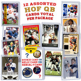 Hall of Fame Football Card Gift Set – 12 Assorted Star Quarterbacks with 1 Rookie, Relic, or Serial Card + Free Fantasy Football eBook