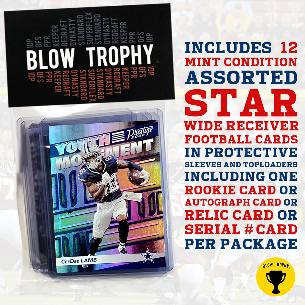 NFL Wide Receiver Football Card Bundle, Assorted Set of 12 Mint Star W Blow Trophy NFL Wide Receiver Football Card Bundle, Assorted Set of 12 Mint Star W Blow Trophy