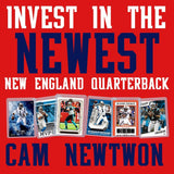 Cam Newton Football Card Bundle, Set of 6 Assorted New England Patriots Auburn Tigers Mint Football Cards Gift Set of MVP Quarterback Cam Newton, Protected by Sleeve and Toploader