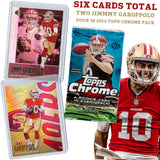 Jimmy Garoppolo Football Card Bundle, Set of 2 Assorted Jimmy Garoppolo San Francisco 49ers Mint Football Cards and 2014 Topps Chrome Football Pack Gift Set, 6 Cards Total, Sleeve Toploader Protected