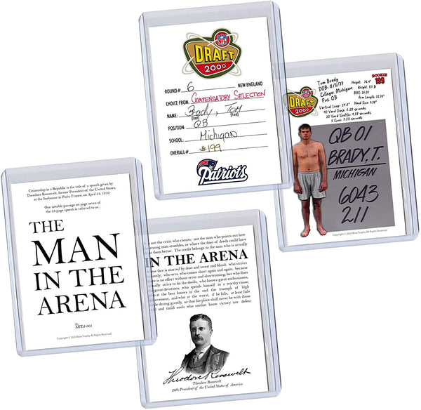 Tom Brady Man in the Arena Custom ACEO Novelty Football Card Bundle, Set of 1 Reproduction 2000 Tom Brady Rookie Pro Football Draft Card