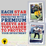 NFL Running Back Football Card Bundle, Assorted Set of 12 Mint Star RB Football Cards Gift Set, Includes one Relic, Serial, or Rookie, Protected by Sleeve and Toploader