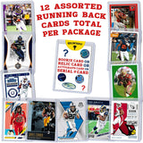 NFL Running Back Football Card Bundle, Assorted Set of 12 Mint Star RB Football Cards Gift Set, Includes one Relic, Serial, or Rookie, Protected by Sleeve and Toploader