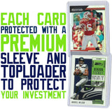 Russell Wilson Football Card Bundle, Set of 6 Assorted Seattle Seahawks and Wisconsin Badgers Mint Football Cards of Quarterback Super Bowl Champion Russell Wilson, Protected by Sleeve and Toploader