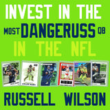 Russell Wilson Football Card Bundle, Set of 6 Assorted Seattle Seahawks and Wisconsin Badgers Mint Football Cards of Quarterback Super Bowl Champion Russell Wilson, Protected by Sleeve and Toploader