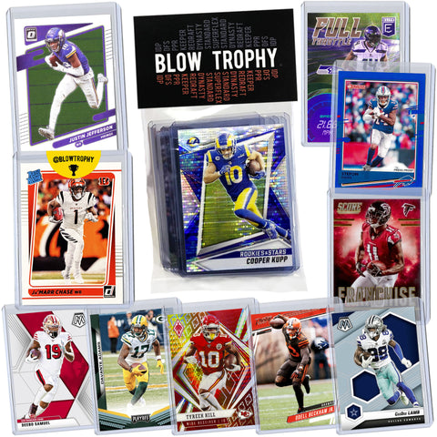 NFL Wide Receiver Football Card Bundle, Assorted Set of 12 Mint Star WR Football Cards Gift Set, Includes one Relic, Serial, or Rookie, Protected by Sleeve and Toploader with Fantasy Football eBook