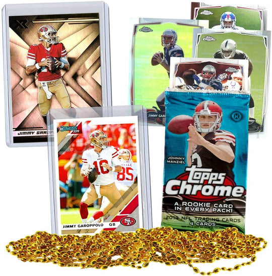 Jimmy Garoppolo Football Card Bundle, Set of 2 Assorted Jimmy Garoppolo San Francisco 49ers Mint Football Cards and 2014 Topps Chrome Football Pack Gift Set, 6 Cards Total, Sleeve Toploader Protected
