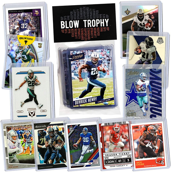 NFL Running Back Football Card Bundle, Assorted Set of 12 Mint Star RB Football Cards Gift Set, Includes one Relic, Serial, or Rookie, Protected by Sleeve and Toploader